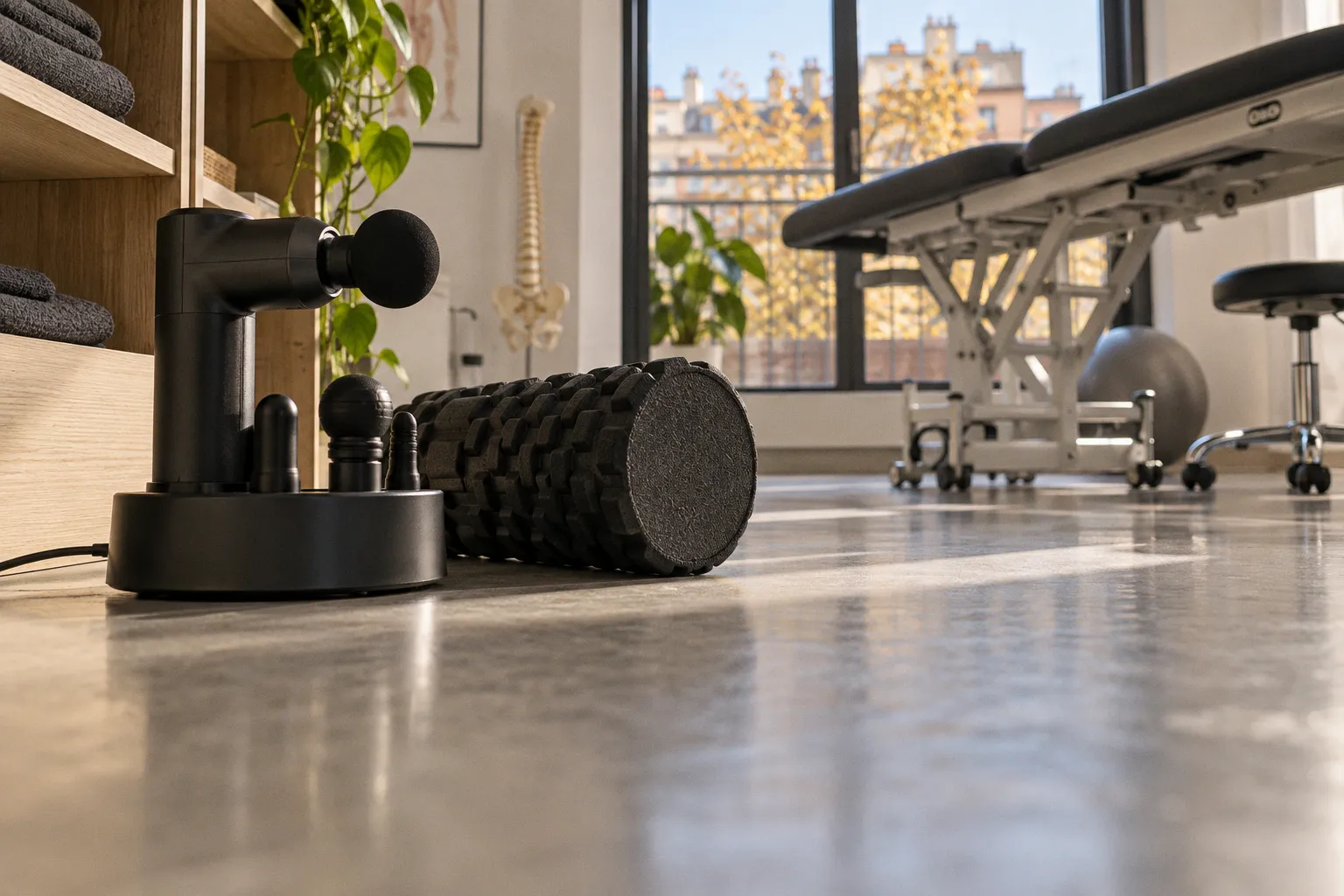 Pistola de masajes o foam roller para recuperar la musculatura