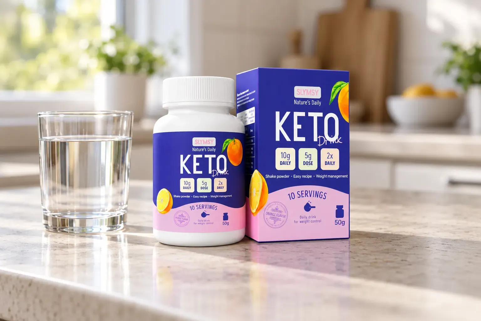 Slymsy Keto Drink — el envase en el día a día